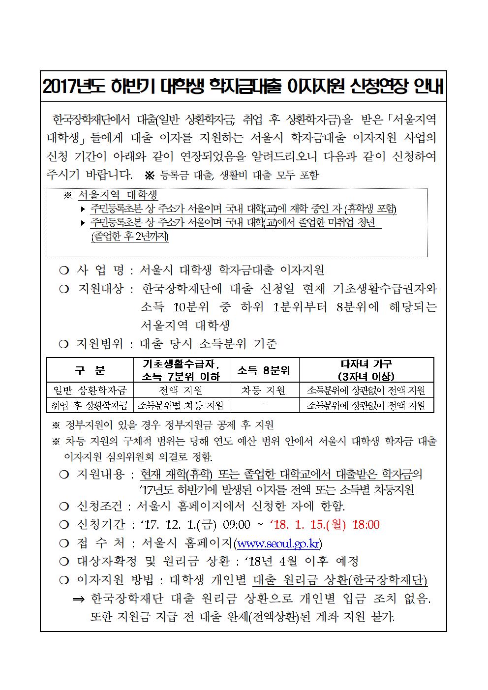 (서울시) 학자금대출 이자지원 신청연장 안내문001.jpg